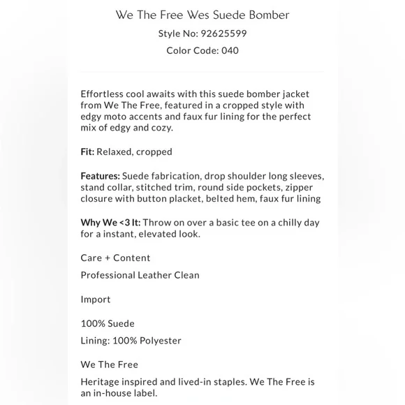 Free People We The Free Wes Suede Bomber Jacket NWT - Picture 14 of 15